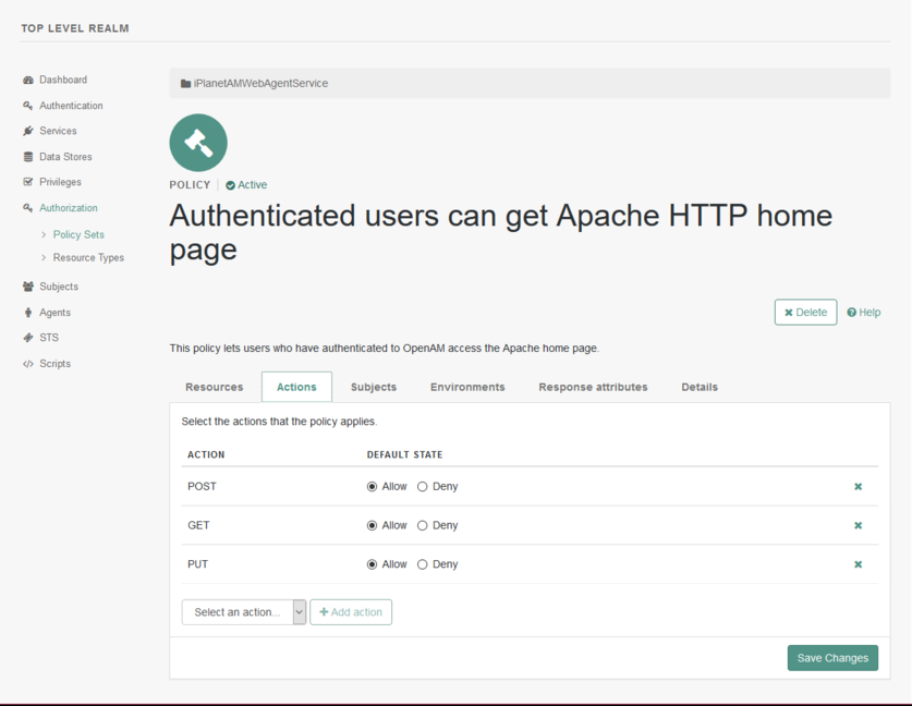 OpenAM Authorization Policy Actions