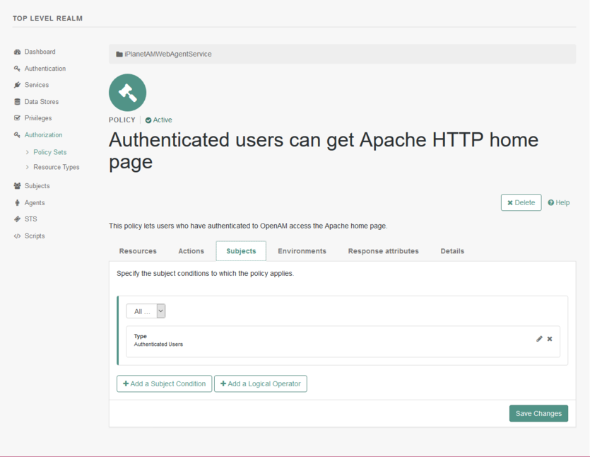 OpenAM Authorization Policy Subjects